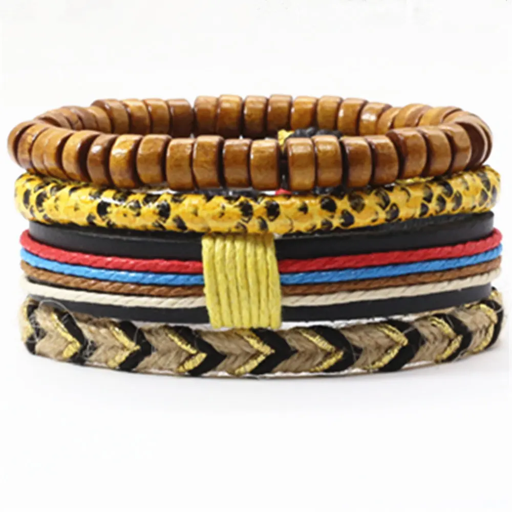 Желтый тканый 4 шт./компл. бисером хип хоп ювелирные изделия змея кожаные мужские браслеты женский винтажный браслет мужской Homme ювелирные изделия аксессуары