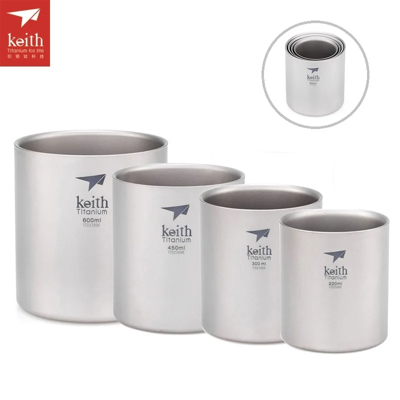 Buy Keith 220ml 600ml 4pcs/set Double Wall Titanium