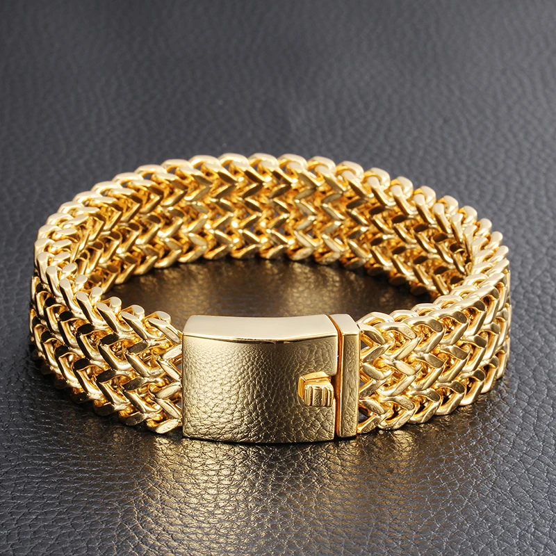Stainless Steel Gold Color Men Hiphop Bracelets Trendy 1 8cm Width Img 0778 0779 0748 0749 0750