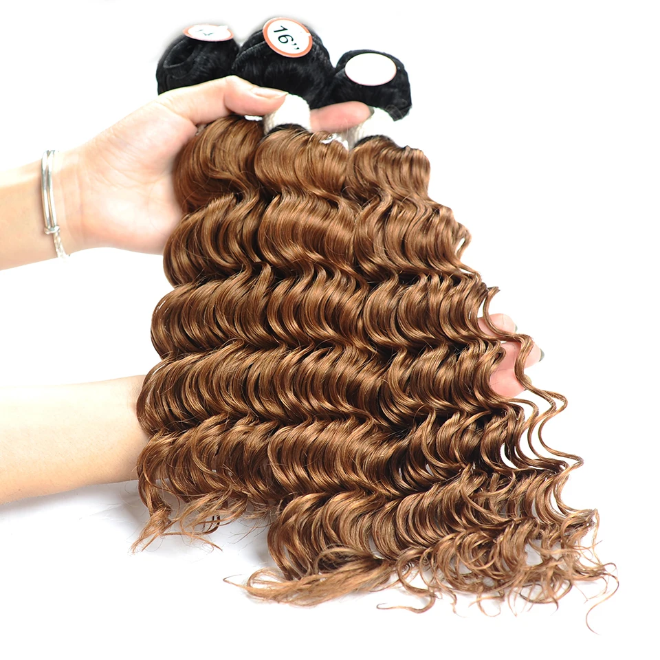 Pinshair Deep Wave Bundles With Closure Ombre T1B 30 Brazilian Hair Weave 3 Bundles With Closure Non Remy Hair No Shed No Tangle (5)