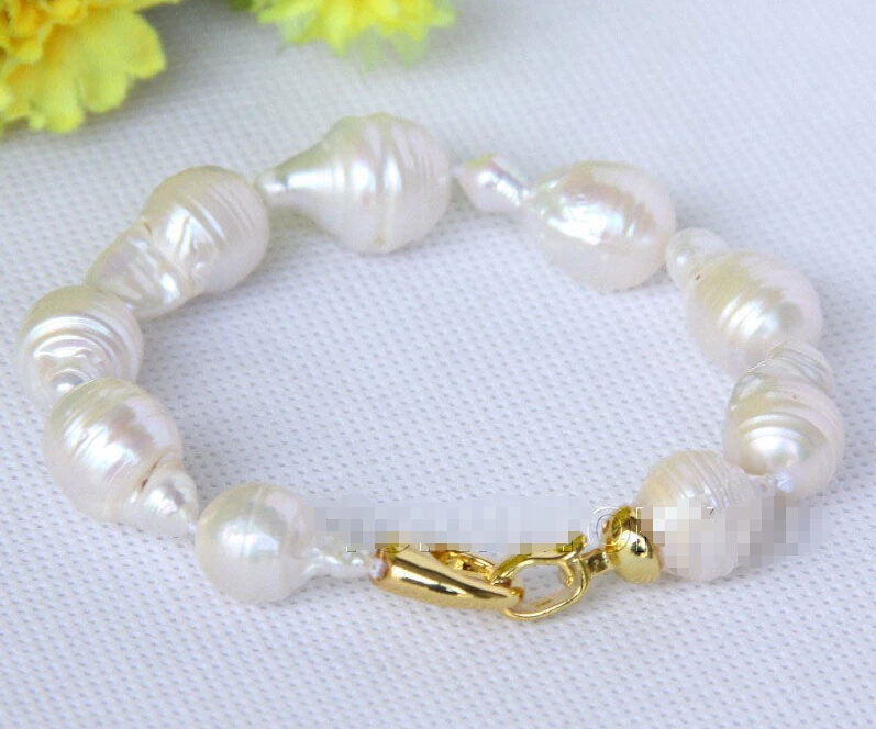 

Free shipping >>>>>>natural 8" 16mm baroque white Reborn keshi pearls Bracelet E2757
