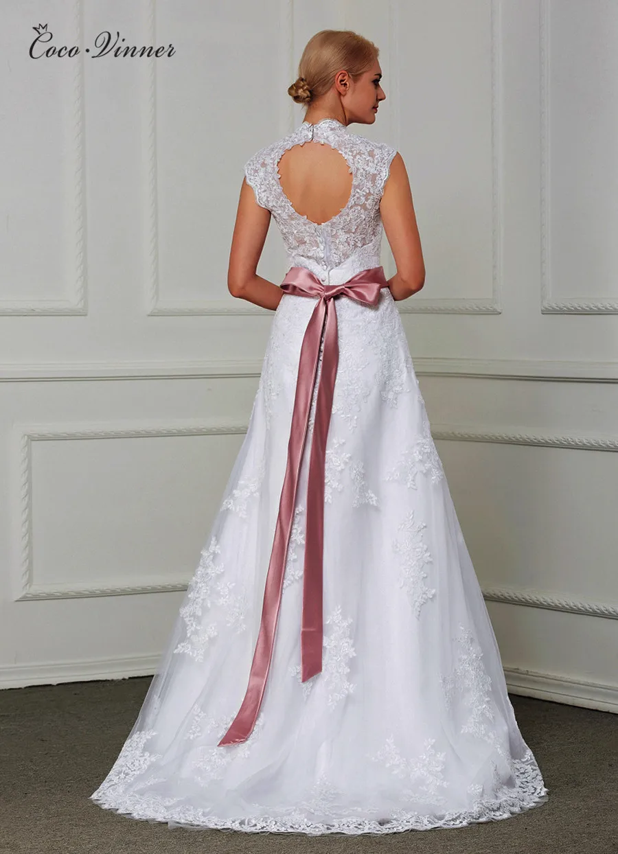 Сексуальное кружевное свадебное платье трапециевидной формы с открытой спиной и вышивкой с поясом изящные свадебные платья без рукавов на заказ W0212