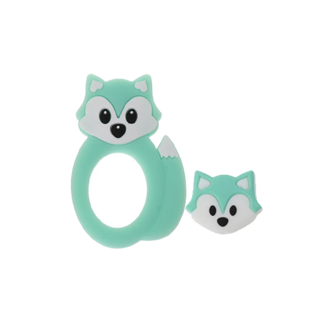 Woel Well 2 개/대 여우 Teether 실리콘 씹는 젖니가 남 장난감 귀여운 동물 모양 여우 실리콘 구슬 아이 구강 치과 치료