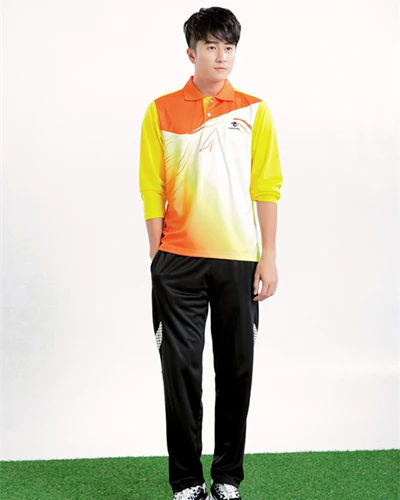 ZMSM мужские и женские теннисные рубашки с длинным рукавом, набор для бадминтона, настольного тенниса с отложным воротником, теннисная футболка и штаны, спортивная одежда NM5070 - Цвет: Yellow man