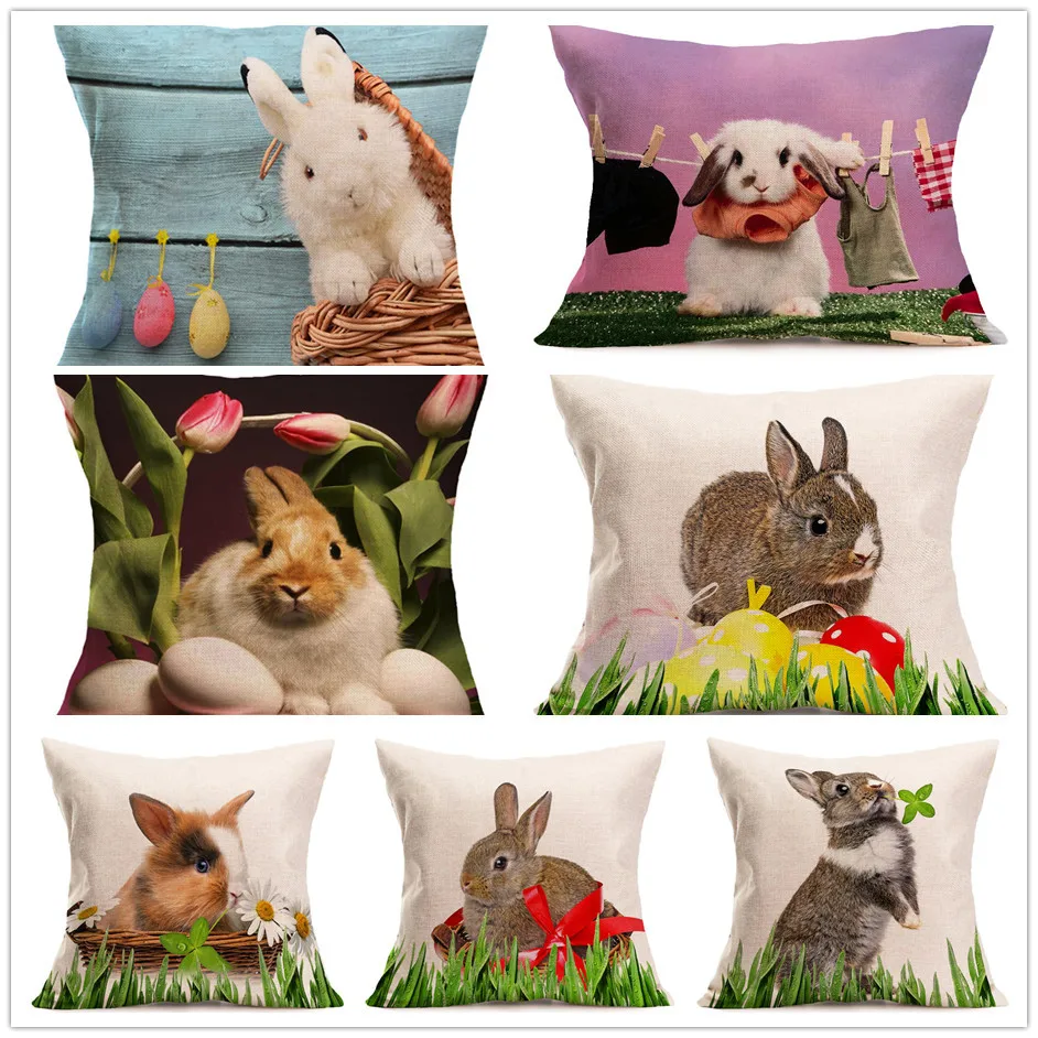Animal Cute Rabbit Cushion Cover Pillowcase Woven Cushion Cover Cotton