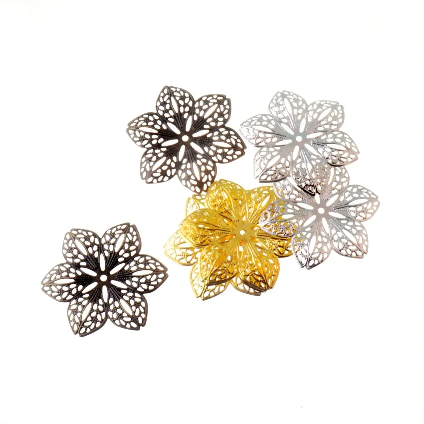 

Free shipping 10Pcs Bronze/Gold/Silver Filigree Wraps Flower Connectors Metal Crafts Gift Decoration DIY Findings 43x39mm