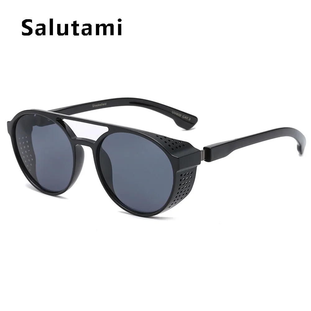 Черные мужские солнцезащитные очки в стиле панк, новая мода, толстая оправа, мужские роскошные брендовые солнцезащитные очки, Винтажные Солнцезащитные очки, Uv400 - Цвет линз: black gray