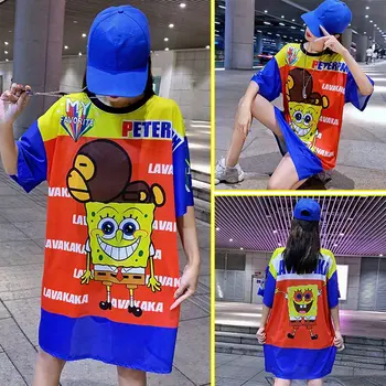 

Maternity wear 19 summer new cartoon print short-sleeved bottoming shirt loose long section mesh T-shirt pregnancy skirt