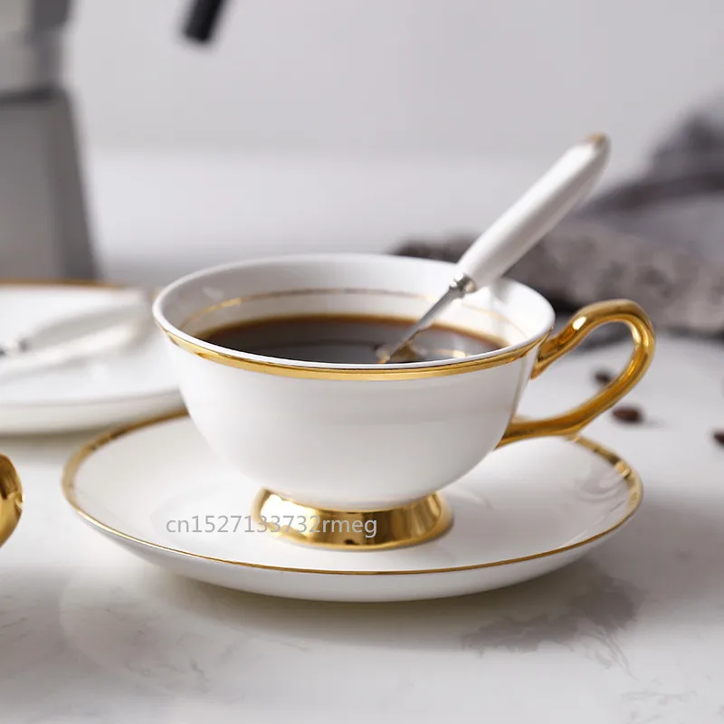 

European gold handle bone china coffee cup tea set afternoon tea milk cup couple cup with dish spoon mug creative wedding gift