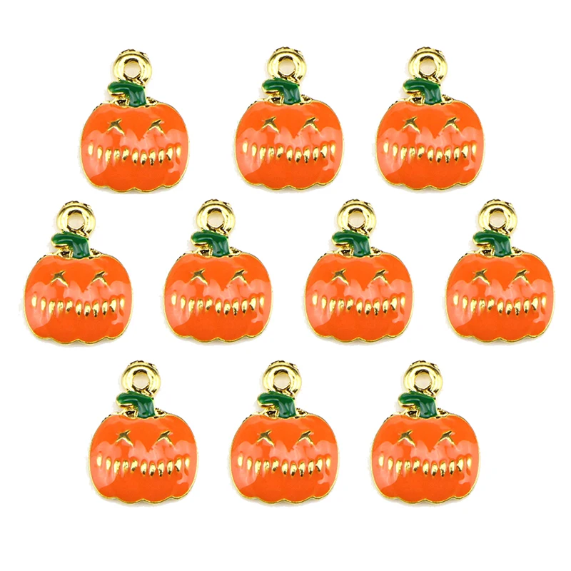 

10PCS Halloween Pumpkin Beads Enamel Charms Pendant DIY Jewelry Findings