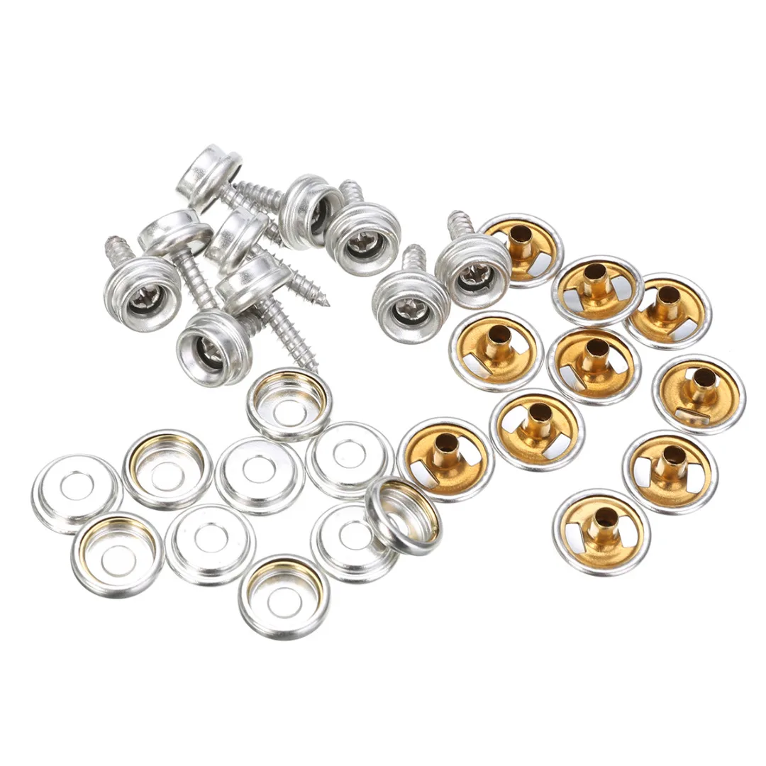 10 Set Stainless Steel 5/8" Snap Fastener Screw Kit Buttons Sockets with Screw Studs For Furniture Boat Camping Accessories