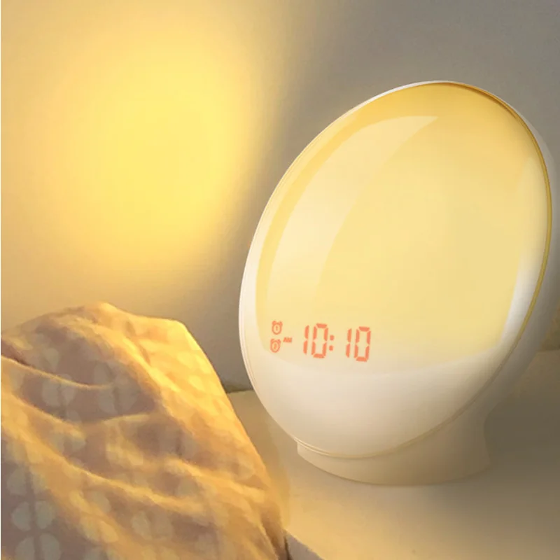 

Sunrise Alarm Clock 7 Colors Wake Up Light Simulation Digital Snooze Clock With Nature Sounds FM Radios Function Touch Control