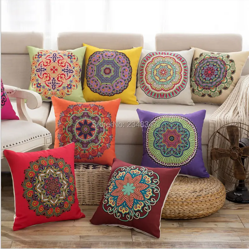 

Ethnic Retro Pillow Covering Linen Cotton Cushion Decorative Throw Pillows Sofa Seat Car Cushion Cover Free Shipping Floral