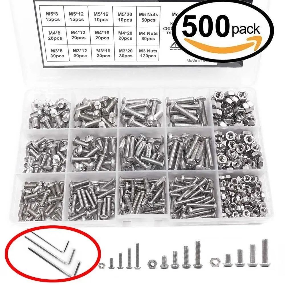 Online Di alta qualità 500 Pcs M3 M4 M5 Pulsante In Acciaio Inox Testa Esagono Incassato Bulloni A Vite e Dado kit con chiave