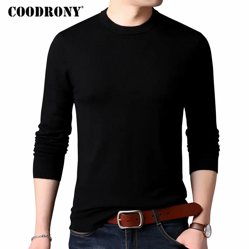 COODRONY suéter hombres clásico Color puro cuello jersey de Cachemira de los hombres ropa de invierno 2018 cálido grueso de lana de Merino 100% suéteres 04 - 1