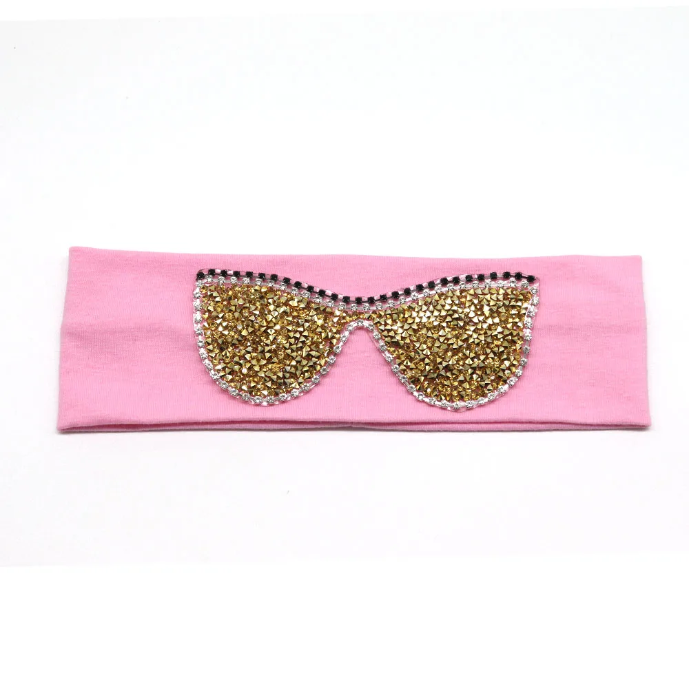 5,5 см Девушки Солнцезащитные очки повязки на голову Летняя мода стразы эластичная повязка на голову для девочек Дети хлопок повязки аксессуары для волос - Цвет: Pink Gold