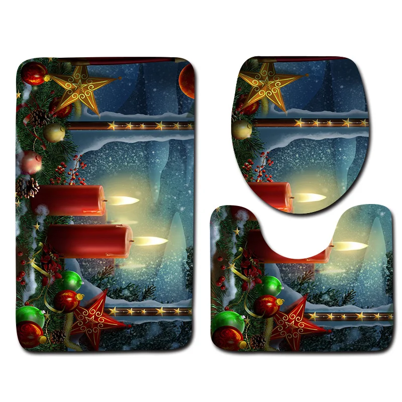 

Christmas Bathroom Mat Set 3pcs Festive Pattern Non Slip Bath Mat Europe Bathroom Floor Mat and Toilet Mat Sets