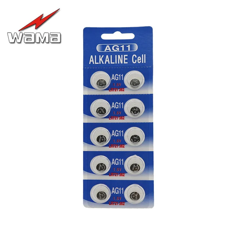 

10pcs/pack Wama AG11 1.5V Alkaline Button Cell Coin LR721 362 361 Battery Wholesales Factory Disposable Calculator Toys