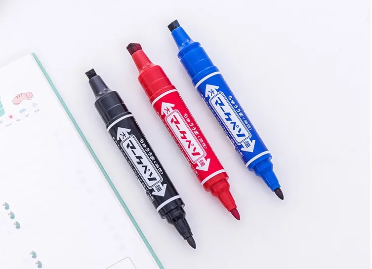 3 pcs in 3 colors Перманентный маркер, нестираемые водонепроницаемые ручки, двухстороннее письмо, двухстороннее гладкое письмо, логистическая WSPM-502 - Цвет: 3 pcs in 3 colors