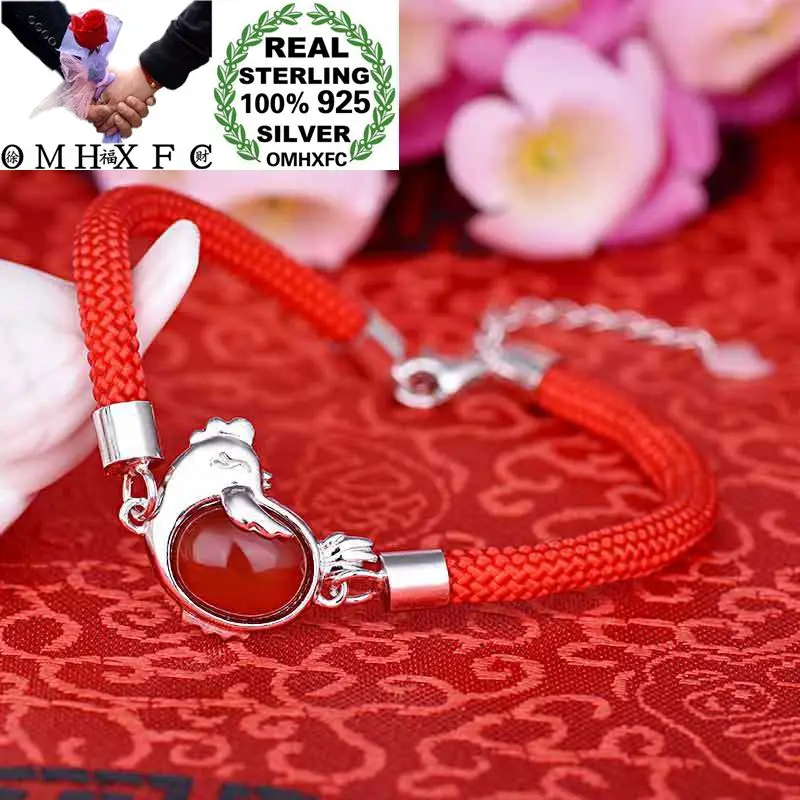 

OMHXFC Wholesale European Fashion Woman Girl Party Birthday Wedding Red Cock Chicken 100% S925 Sterling Silver Red Bracelet BC37