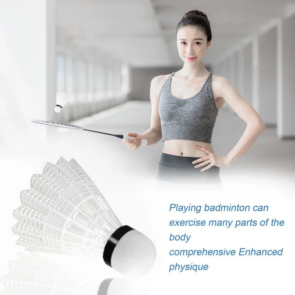 6 unids/1 Unidades Super Durable y de luz de plástico amarillo/de Nylon blanco de bádminton bola Bola de formación de transporte al madera de corcho bola