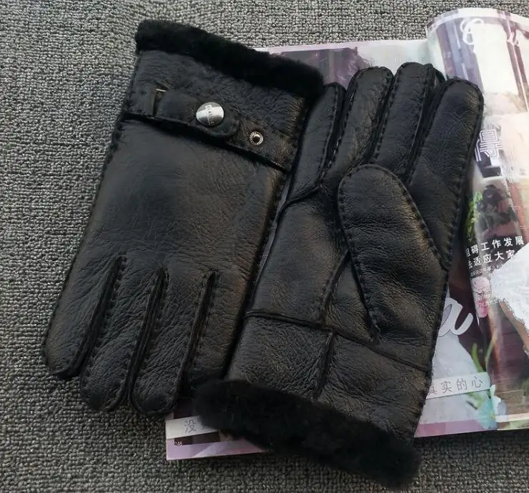 Мужские осенне-зимние Утепленные мотоциклетные перчатки с флисовой подкладкой мужские из натуральной овчины кожаная меховая перчатка для вождения R571