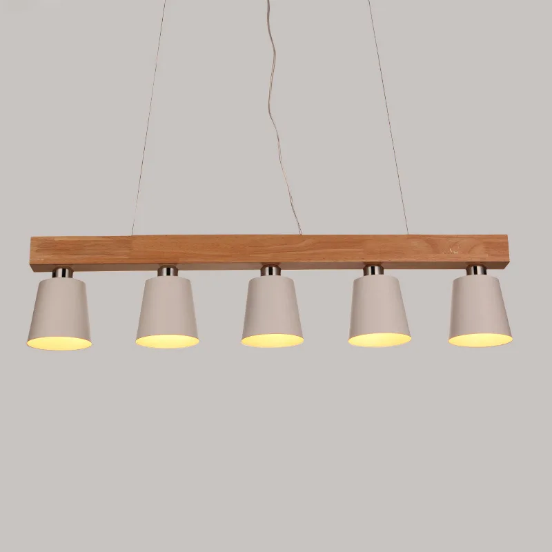 

modern nordic led pendant light luminaire 3 5 heads wooden metal iron japaness wood row linelamp black white dining room Lustre