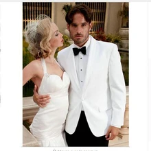 Смокинги на заказ белая куртка черные брюки 2 шт. шаль воротник одна кнопка модные мужские костюмы Лучшие Мужские TERNO для жениха Masculino