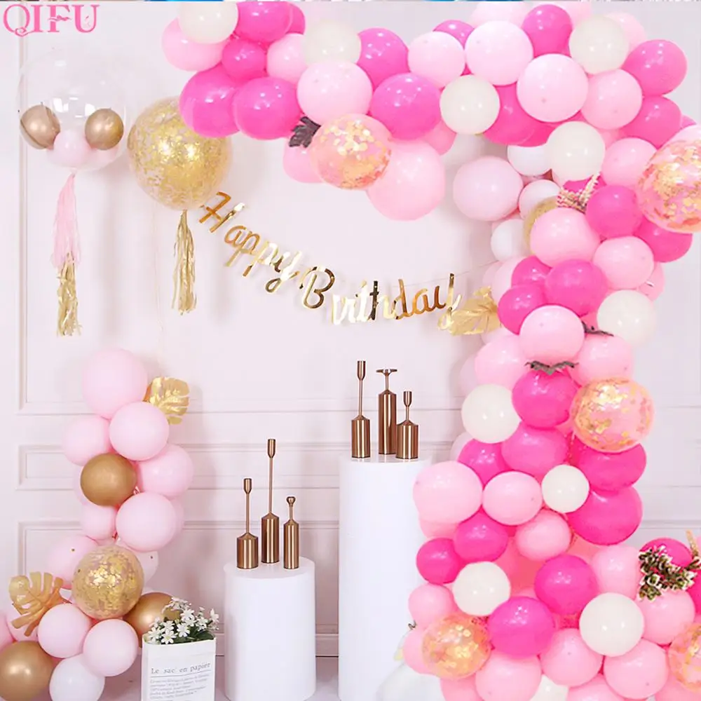 

QIFU 107pcs Latex balloon Arch Pink Balloons Set 1st Birthday Balloon Happy Birthday Party Decorations Kids Adult Wedding Ballon