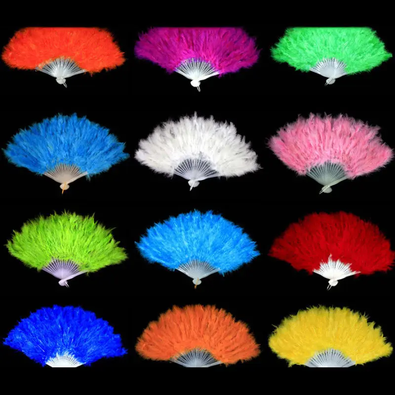 

New feather wedding party ball lady folding hand fan Fancy Costumes For Women 9 Colors