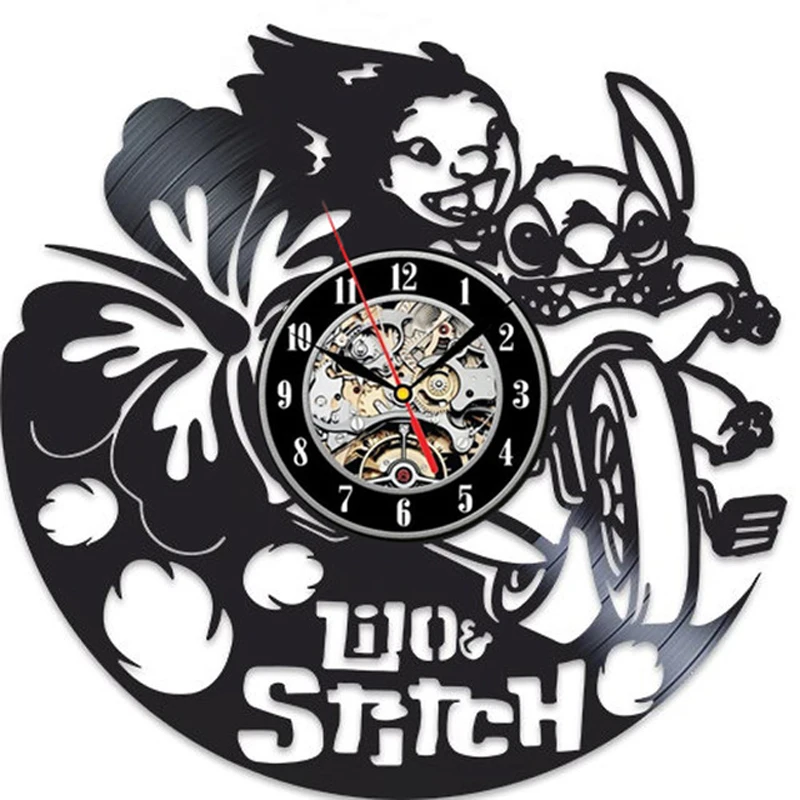 

Lilo & Stitch Wall Clock Modern Design Decorative Kids Room 3D Cartoon Stickers Vinyl Record Clocks Wall Watch Home Decor 12"