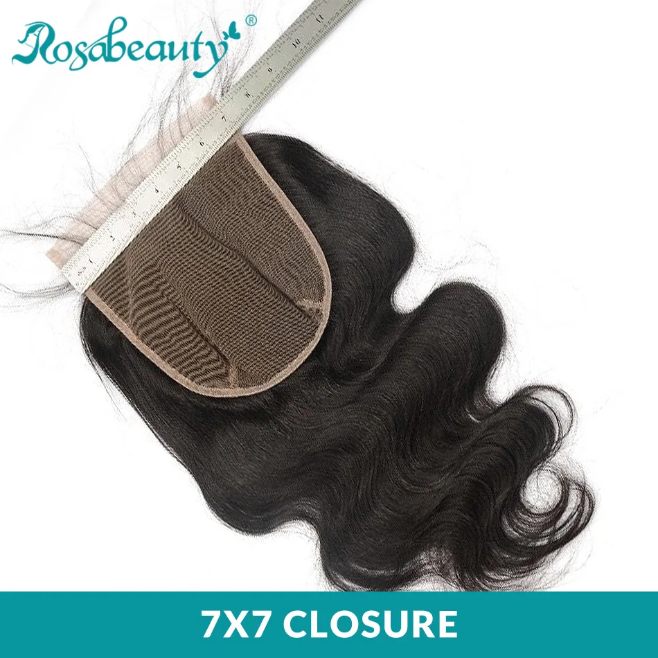 

Rosabeauty 7x7 Body Wave Hair Lace Closure Brazilian Human Virgin Hair Closure With baby hair Middle/Free/3 Part Shipping Free