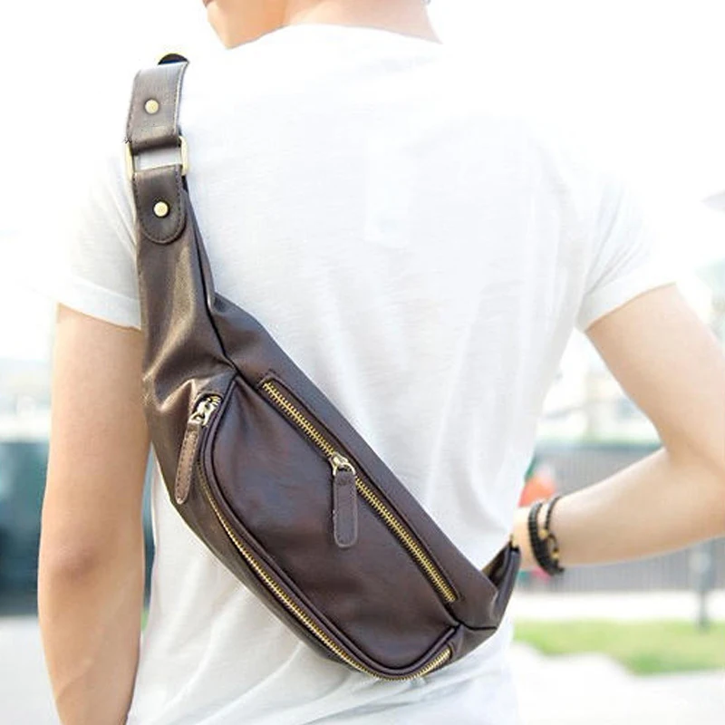 High Quality PU Leather Waist Bag Men Fanny Pack Men's Leather Belt Bag