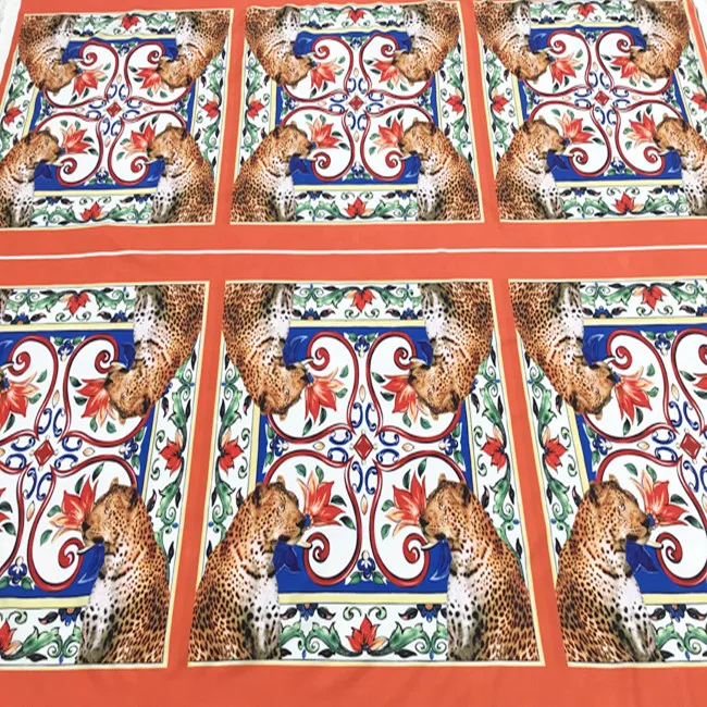 

0.52M/0.8M The Southern Sun and Sicilian Majolica with Leopard Multicolor Stretch Polyester Fabric for Woman Summer Dress-AF464
