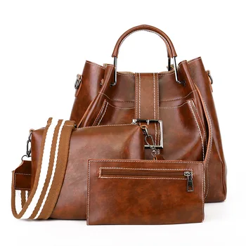 

New Three-piece Mother Bag with One Shoulder Slanting Across Female Designer Bag Oil Wax Leather Tide Three-piece Suit Bag