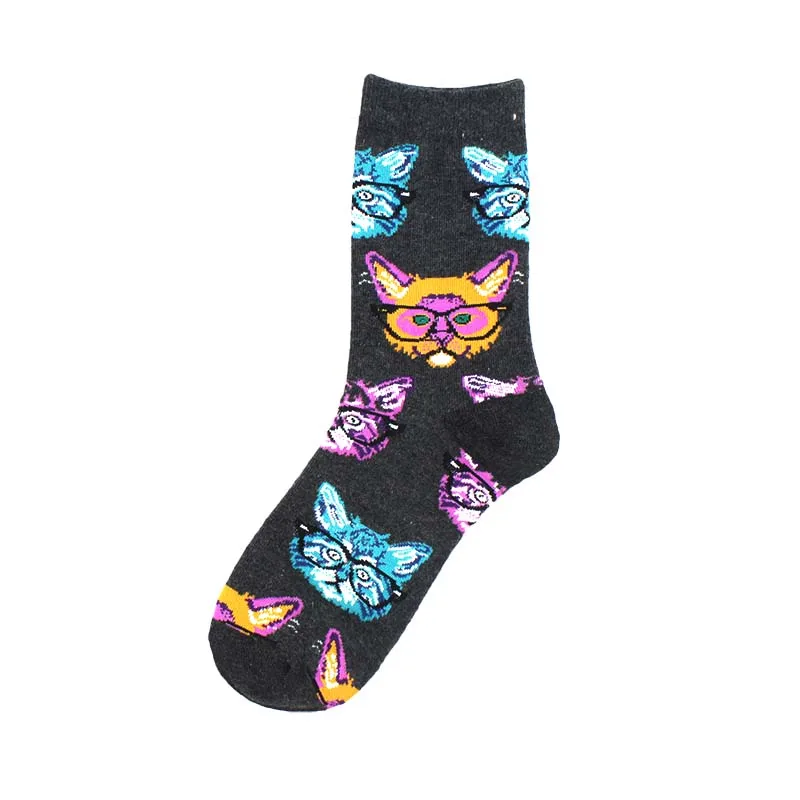 Продукт модный тренд креативные чесаные хлопчатобумажные забавные носки женские Харадзюку Мультяшные повседневные носки с животными 11 цветов - Цвет: Black Cat