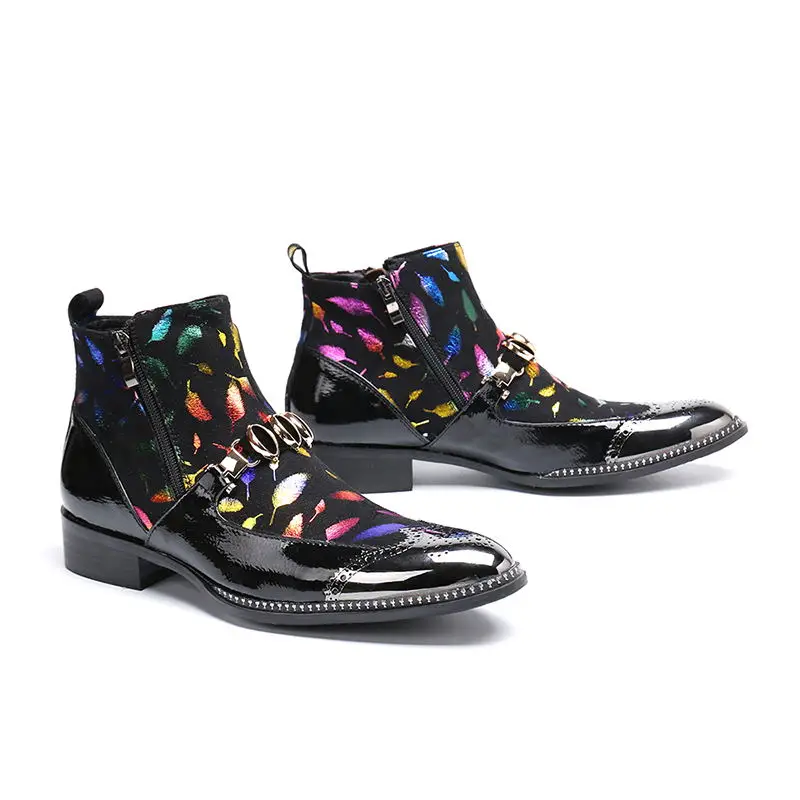Patchwork Los Ante Multiple Nuevos Zapatos Moda Gran De Vaca Hombre Cabeza La Metal Chaussure Beertola Tobillo Hombres Botas Plumas 6gPB6U4