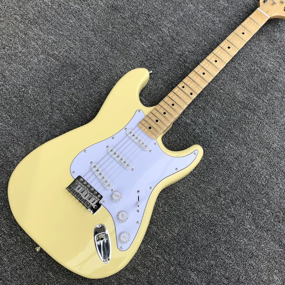 

Factory Wholesale ST Electric Guitar Deep scalloped Neck 2019 Top quality Milk Yellow Yngwie Malmsteen Guitar ,In stock,