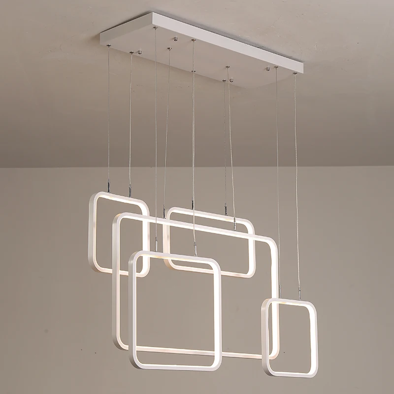 

Modern Led Chandelier Light With Remote Control Aluminum Lustre Square Lamp For Living Room Bedroom Restaurant Kitchen Fixtures