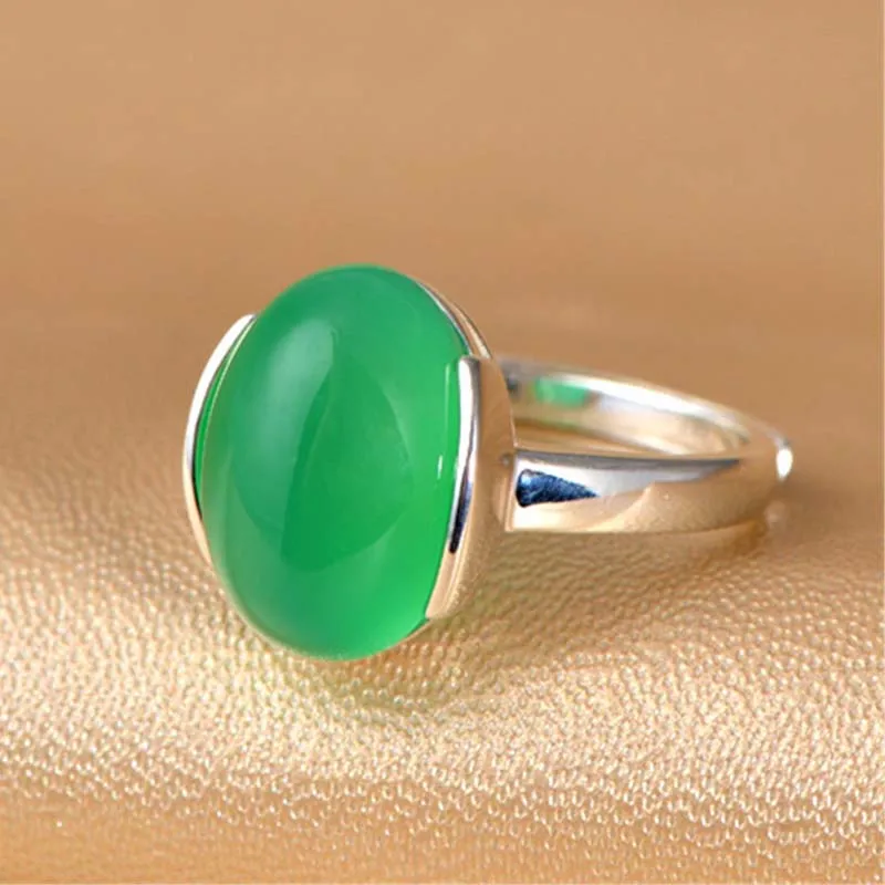 Tanie Oryginalna prawdziwa czysta solidna 925 Sterling Silver Rings dla kobiet zielona Fine Jewelry Natural chryzopraz kobieta srebrny pierścień prezent