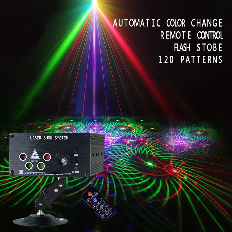 

5 hole 120 Patterns Laser Projector Sound/Remote Controll LED Disco Light RGB Bar Club DJ Party DMX Stage Light Sound Activated