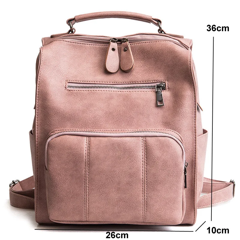 Brand Vintage Leather Backpack for Women British high quality Backpack Feminina Casual black pink grey khaki 2018 stylish backpacks for laptops