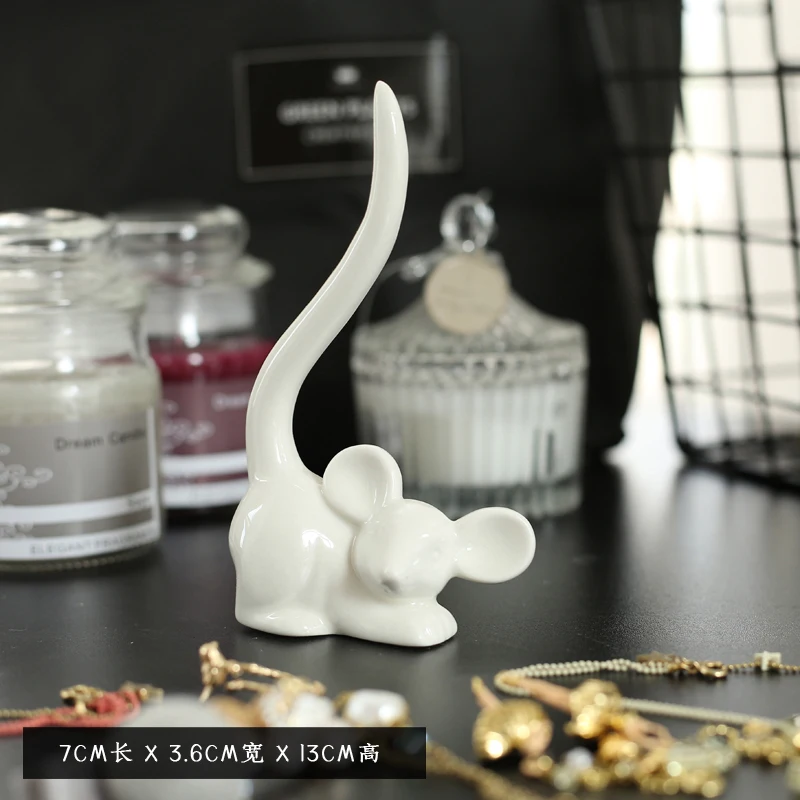 

ceramic white mouse ring jewelry Storage holders home decor crafts decoration porcelain animal figurine wedding decoration gifts