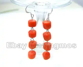 

SALE Orange 9-10mm knobble natural dangle coral Earring with Stering Silver 925 stud-ear170 wholesale/retail Free shipping