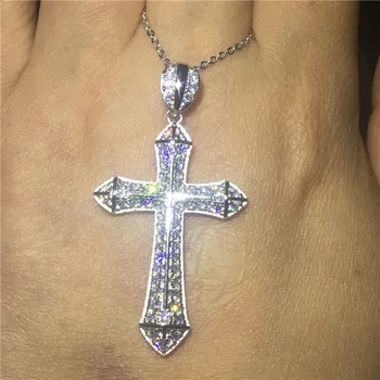 

Charming Female Big Cross Pendant Pave AAAAA cz 925 sterling silver Party Wedding Cross Pendant necalace for women Men Jewelry