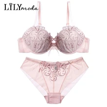 Сексуальное нижнее белье женско Цветочный Вышивка пуш ап бюстгалтер комплекты красивое нижнее белье бесшовные трусы комплект нижнего белья сексуальное белье