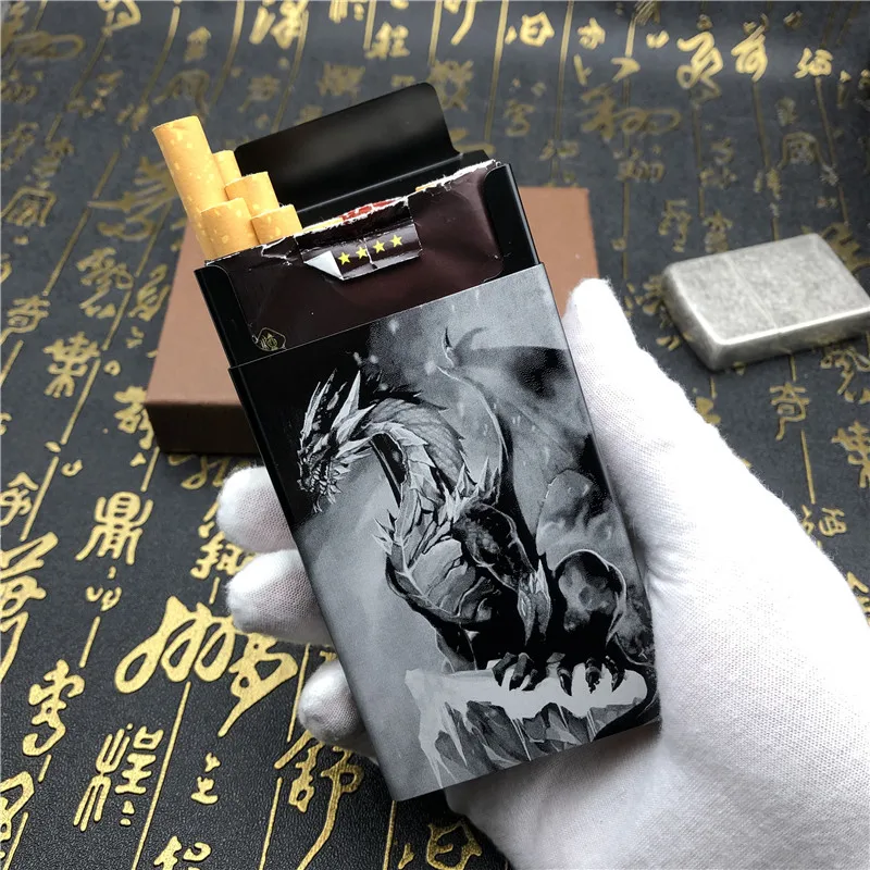 Персонализированные настройки Западный Дракон портсигар чехол с лазерной гравировкой сигаретные коробки мужские карманные курительные автоматические коробки DIY