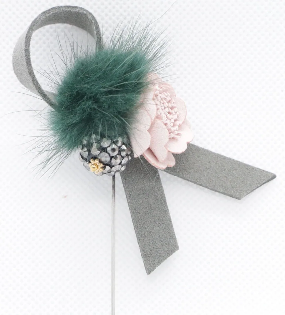Mink Fur Hair Brooch Charm Leather Flower Brooch for Female Korean Fur
