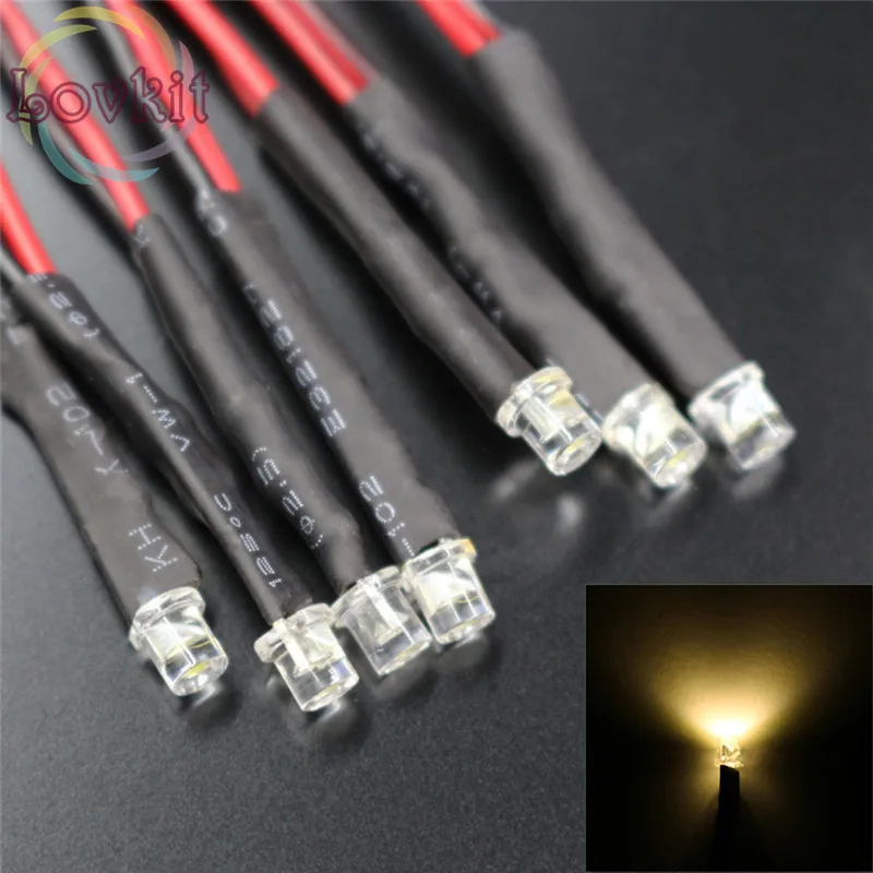10 x LED 5mm PRE WIRED 12 VOLT WIDE VIEW WARM WHITE flat top