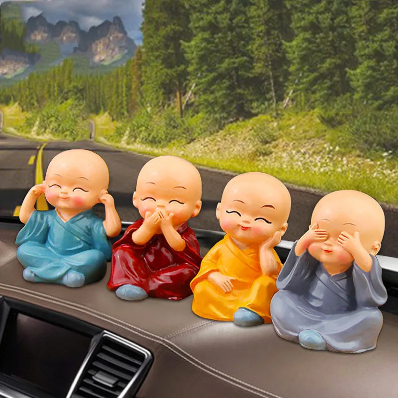 Автомобиль украшения 4 шт./компл. в виде маленькой милой кун-фу Монах Будда Майтрея 4 не смолы монахов Авто деко дома деко куклы игрушка в подарок Кулоны из нержавеющей стали
